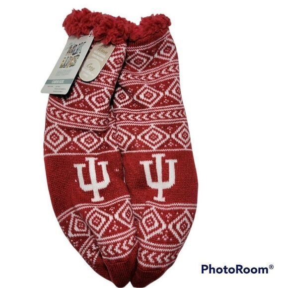 MUK LUKS Slipper Socks Indiana University Hoosiers Small Womens Sz 6-8 Mens 5-7 - Picture 2 of 11